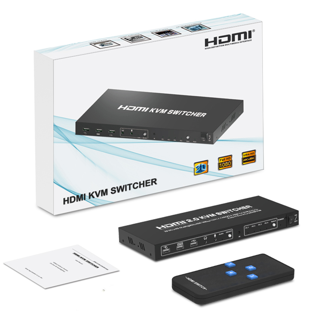 Новый KVM-переключатель 4x1, 4 порта HDMI, 3840x2160, 30 Гц