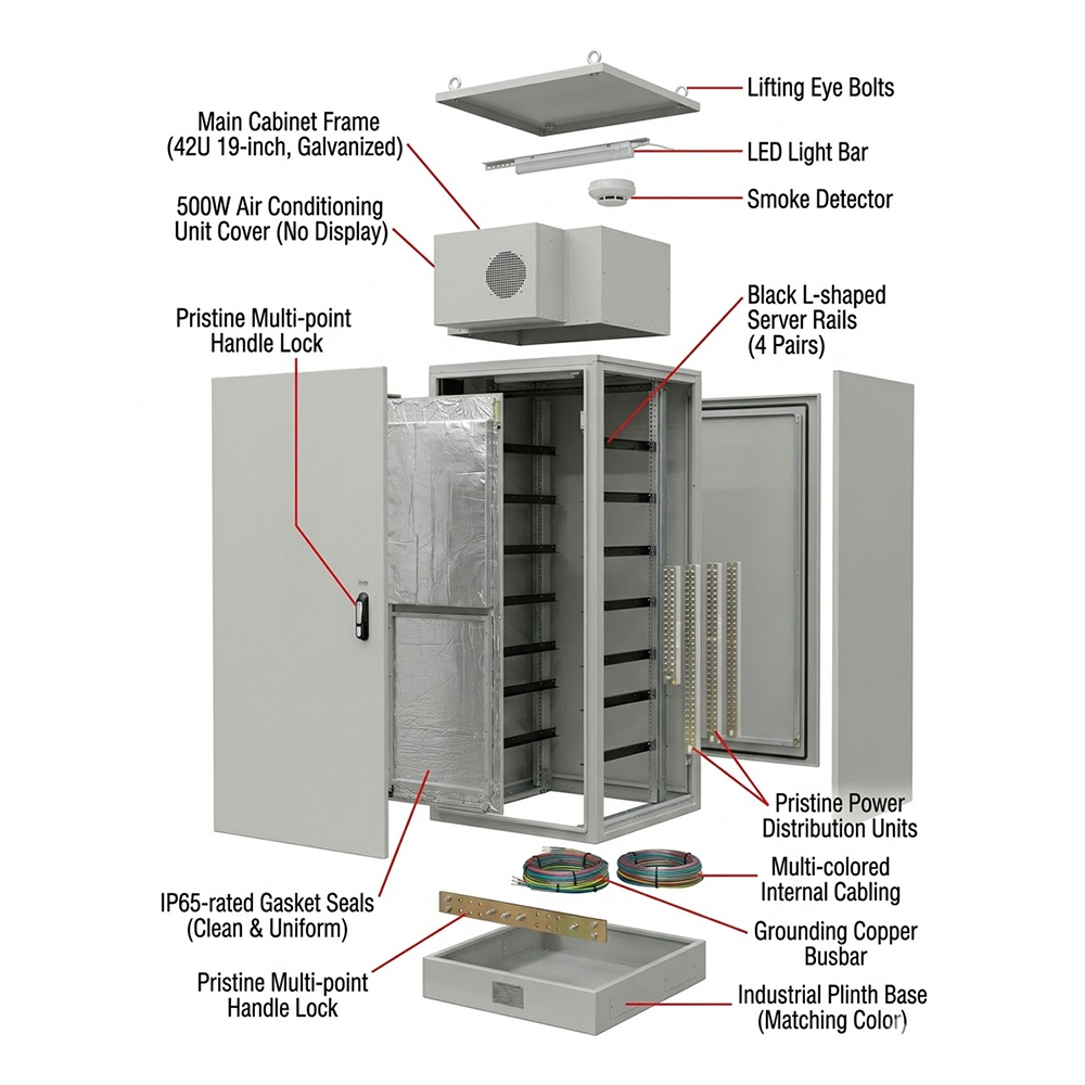 IP65 Наружный телекоммуникационный шкаф 42U 800×800 с кондиционером и системой мониторинга
