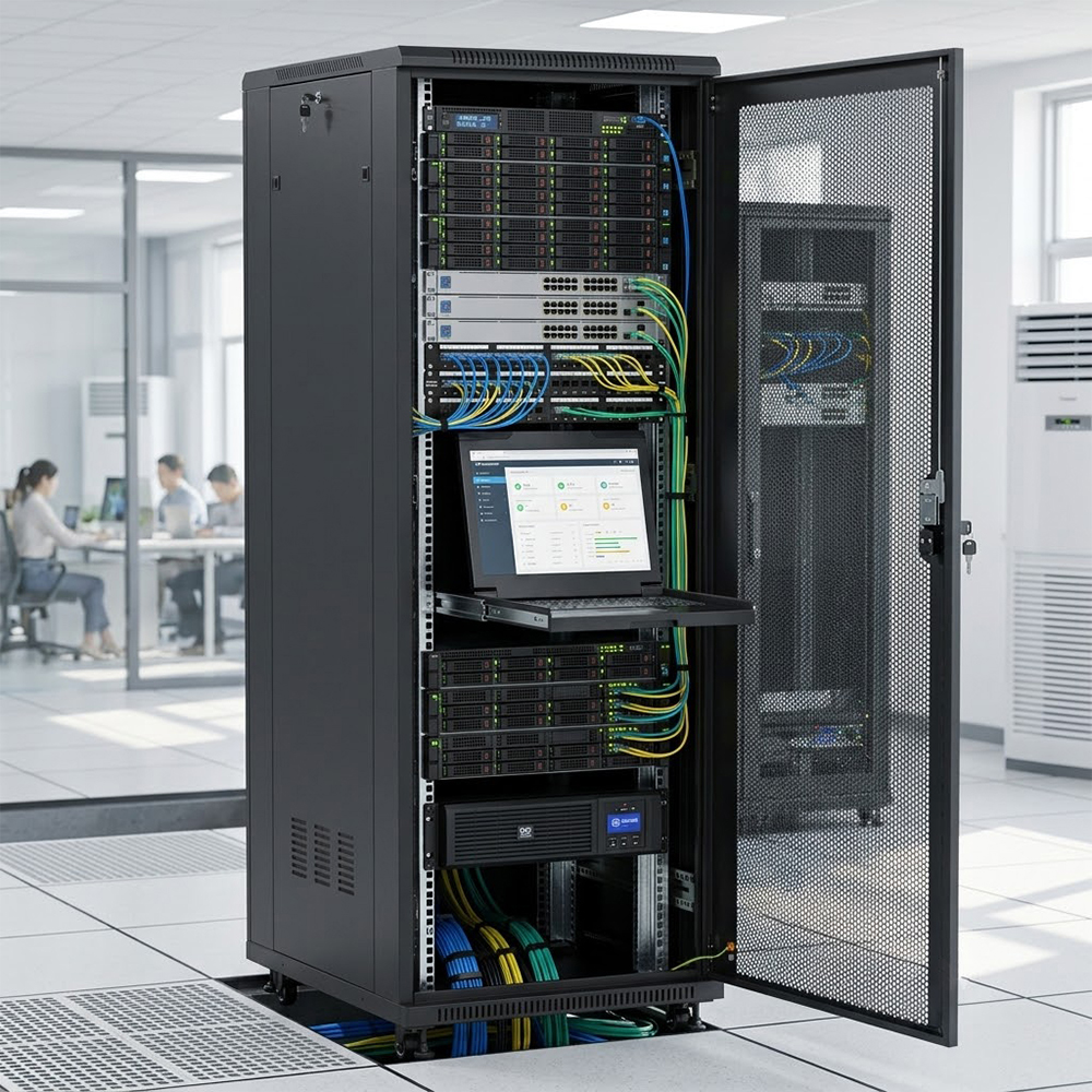Отдельно стоящий серверный шкаф WEBIT Slimline 42U 600x800 | Тип двери с одной сеткой