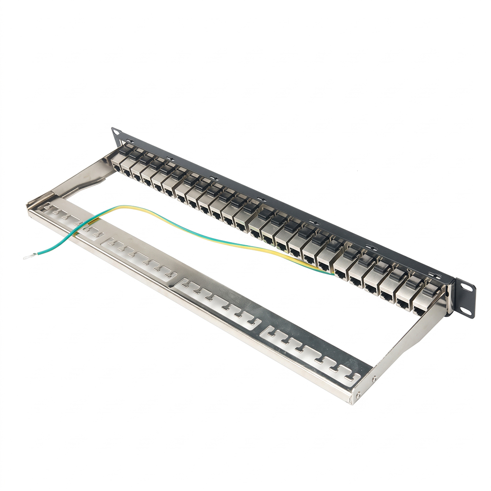 24-портовая проходная патч-панель Cat6A STP высотой 1U | 19-дюймовая экранированная панель линейного соединителя RJ45 — WebiT