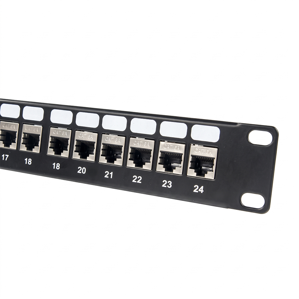 24-портовая проходная патч-панель Cat6A STP высотой 1U | 19-дюймовая экранированная панель линейного соединителя RJ45 — WebiT